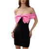image:imageFloerns Womens Off Shoulder Short Sleeve Mini Dress Bow Front Bodycon DressesPink
