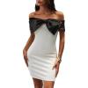 image:imageFloerns Womens Off Shoulder Short Sleeve Mini Dress Bow Front Bodycon DressesWhite