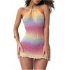 image:imageFloerns Womens Ombre Print Sweater Dress Sleeveless Halter Neck Bodycon Mini DressesYellow Multi