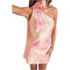 image:imageFloerns Womens One Shoulder Floral Boho Mini Dress Draped Open Back Beach Dresses with ScarfPink