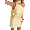image:imageFloerns Womens One Shoulder Floral Boho Mini Dress Draped Open Back Beach Dresses with ScarfYellow