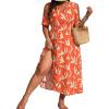 image:imageFloerns Womens Plus Size Cold Shoulder Tropical Print V Neck Flared A Line Long DressOrange