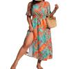 image:imageFloerns Womens Plus Size Cold Shoulder Tropical Print V Neck Flared A Line Long DressTropical