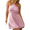 image:imageFloerns Womens Polka Dots Halter Neck Satin Mini Dress Backless Lace Trim Night Out Party DressesDusty Pink