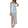 image:imageFloerns Womens Strapless Tube Dress High Split Bodycon Maxi Wedding Guest DressBlue