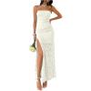 image:imageFloerns Womens Strapless Tube Dress High Split Bodycon Maxi Wedding Guest DressWhite