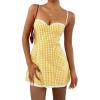 image:imageFloerns Womens Summer Cute Gingham Spaghetti Strap Cami Sun Dress Lace Trim A Line Mini DressesYellow
