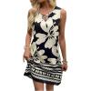 image:imageFloerns Womens Summer Vacation Cut Out Floral Dress Sleeveless Crewneck Beach Tunic Tank DressBlack