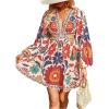 image:imageFloerns Womens Tropical Bishop Sleeve Mini Dress Cut Out Tie Back V Neck Beach A Line DressesBurnt Orange