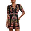 image:imageFloerns Womens Tropical Puff Sleeve Mini Dress V Neck Beach Vacation A Line DressesBlack