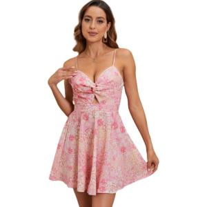 image:imageFloerns Womens Boho Floral Print Twist Front Cami A Line Mini DressPale Pink