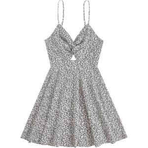 image:imageFloerns Womens Boho Floral Print Twist Front Cami A Line Mini DressWhite Black Floral