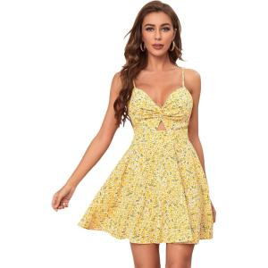 image:imageFloerns Womens Boho Floral Print Twist Front Cami A Line Mini DressYellow