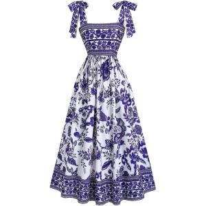 image:imageFloerns Womens Boho Floral Tie Shoulder Dress Straps Sleeveless Ruffle Hem Flowy Summer Vacation Midi DressesPurple