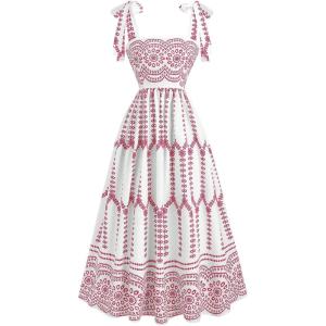 image:imageFloerns Womens Boho Floral Tie Shoulder Dress Straps Sleeveless Ruffle Hem Flowy Summer Vacation Midi DressesRose Pink