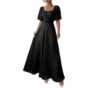 image:imageFloerns Womens Butterfly Short Sleeve Boho Maxi Dress Sweetheart Neck Vacation A Line DressesBlack