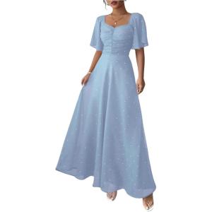 image:imageFloerns Womens Butterfly Short Sleeve Boho Maxi Dress Sweetheart Neck Vacation A Line DressesLight Blue