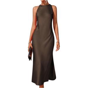 image:imageFloerns Womens Elegant Sleeveless Crew Neck Maxi Dress Slit Cocktail Tank DressBrown