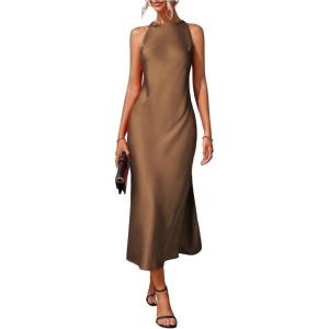 image:imageFloerns Womens Elegant Sleeveless Crew Neck Maxi Dress Slit Cocktail Tank DressCoffee Brown