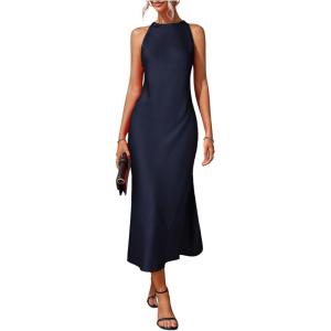 image:imageFloerns Womens Elegant Sleeveless Crew Neck Maxi Dress Slit Cocktail Tank DressDark Blue