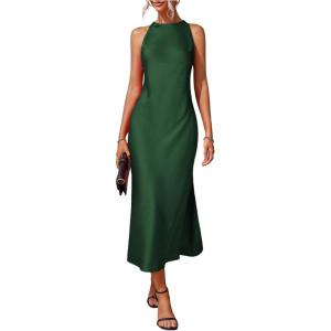 image:imageFloerns Womens Elegant Sleeveless Crew Neck Maxi Dress Slit Cocktail Tank DressDark Green