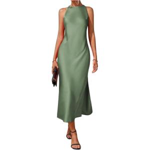 image:imageFloerns Womens Elegant Sleeveless Crew Neck Maxi Dress Slit Cocktail Tank DressLight Army Green