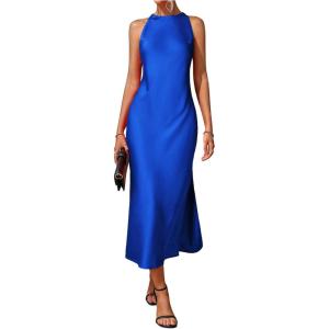 image:imageFloerns Womens Elegant Sleeveless Crew Neck Maxi Dress Slit Cocktail Tank DressRoyal Blue