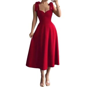 image:imageFloerns Womens Elegant Wedding Guest Dresses Bow Flare Ruffle Cocktail Party Summer Midi DressRed