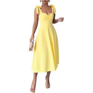 image:imageFloerns Womens Elegant Wedding Guest Dresses Bow Flare Ruffle Cocktail Party Summer Midi DressYellow