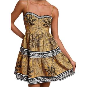 image:imageFloerns Womens Floral Boho Mini Dress Spaghetti Strap Vintage Tiered Ruffle Summer Beach Vacation Short DressesKhaki