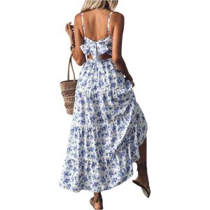 image:imageFloerns Womens Floral Bowknot Back Cami Maxi Dress Sleeveless Ruffle Tiered DressesBlue