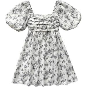 image:imageFloerns Womens Floral Dress Puff Sleeve Dress Square Neck Summer Vacation Picnic Mini DressesBlack and White