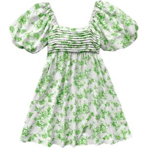 image:imageFloerns Womens Floral Dress Puff Sleeve Dress Square Neck Summer Vacation Picnic Mini DressesGreen and White