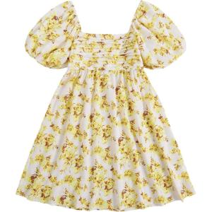 image:imageFloerns Womens Floral Dress Puff Sleeve Dress Square Neck Summer Vacation Picnic Mini DressesYellow