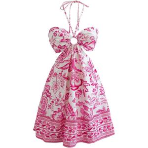 image:imageFloerns Womens Floral Halter Neck Vacation Dress Sleeveless Cut Out Boho Cami DressLight Pink