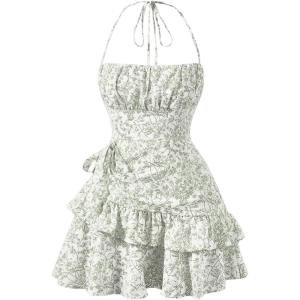 image:imageFloerns Womens Floral Halter Ruffle Tiered Cute Summer Mini Dress Milkmaid Vacation SundressGreen