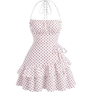 image:imageFloerns Womens Floral Halter Ruffle Tiered Cute Summer Mini Dress Milkmaid Vacation SundressRed Polka Dots