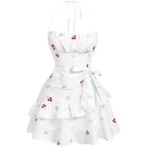 image:imageFloerns Womens Floral Halter Ruffle Tiered Cute Summer Mini Dress Milkmaid Vacation SundressWhite Floral