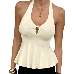 image:imageFloerns Womens Going Out Sleeveless Sweater Vest Halter Neck Ruffle Pullover Tank TopApricot