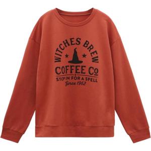 image:imageFloerns Womens Letter Long Sleeve T Shirts Crew Neck Witch Halloween SweatshirtsOrange