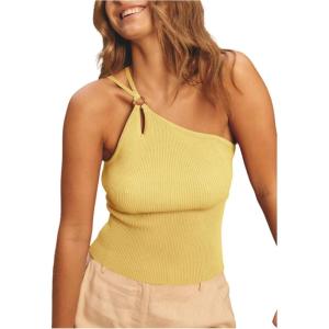 image:imageFloerns Womens One Shoulder Cami Tops Asymmetrical Sleeveless Rib Knit Summer Crop TopsYellow