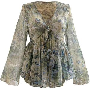 image:imageFloerns Womens Plus Size Boho Tops V Neck Bell Long Sleeve Tie Front Tee Shirts Concert OutfitsGreen