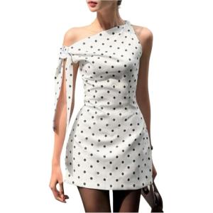 image:imageFloerns Womens Polka Dots Off The Shoulder Mini Dress Knot Side Retro Bodycon DressesWhite