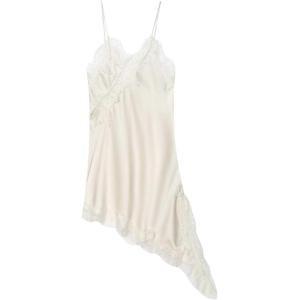 image:imageFloerns Womens Satin Lace Dress Layering Asymmetrical Tops Date Night Slip DressesBeige