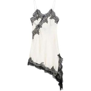 image:imageFloerns Womens Satin Lace Dress Layering Asymmetrical Tops Date Night Slip DressesBlack and White