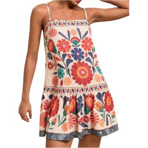 image:imageFloerns Womens Sleeveless Cami Dress Floral Flounce Hem Summer Short DressesBeige Multi