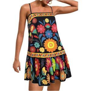 image:imageFloerns Womens Sleeveless Cami Dress Floral Flounce Hem Summer Short DressesBlack