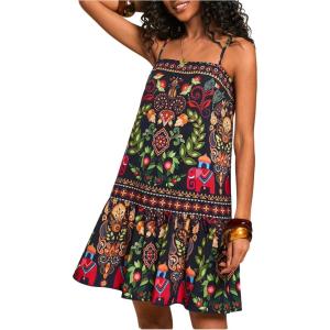 image:imageFloerns Womens Sleeveless Cami Dress Floral Flounce Hem Summer Short DressesBlack Ink
