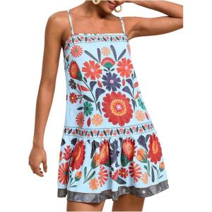 image:imageFloerns Womens Sleeveless Cami Dress Floral Flounce Hem Summer Short DressesBlue