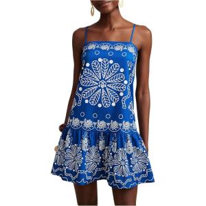 image:imageFloerns Womens Sleeveless Cami Dress Floral Flounce Hem Summer Short DressesBlue and White